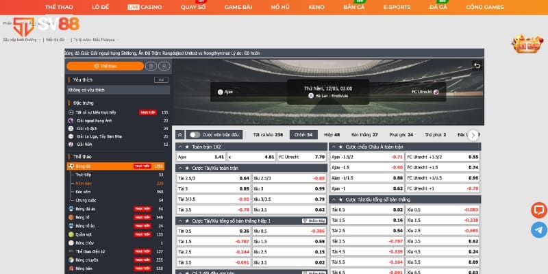 Tỷ số luôn được cập nhật nhanh chóng tại nhà cược SV88